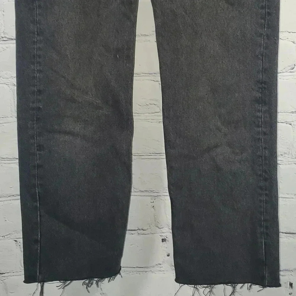 Zara Women's Relaxed Baggy Fit Button Up Black Non Distressed  Unhem Jeans Sz 2 - Picture 4 of 12
